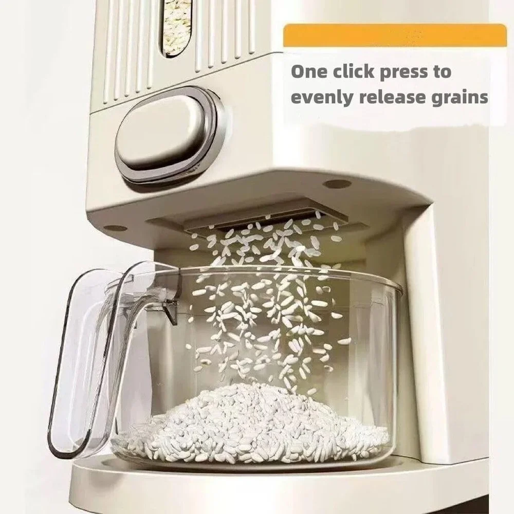 IEEK Rice Dispenser Grain Container Storage Lid Measuring Cup White 12 LBs